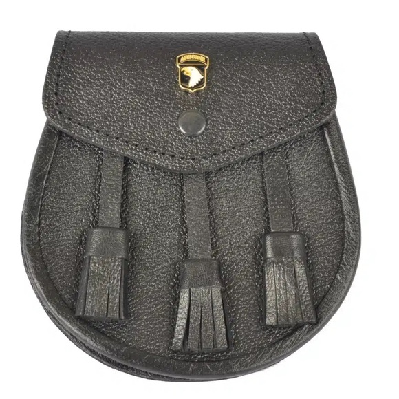 Rare military us Army airborne black eagle tassel leather waist bag chain belt - Picture 1 of 10